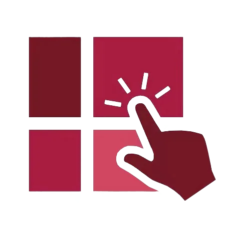 Icon of a hand pointing to a highlighted square on a grid with a white background