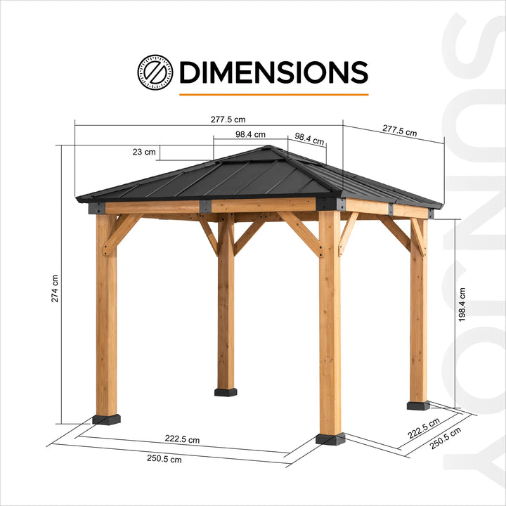 Dimensions of a A102007011 wooden gazebo 