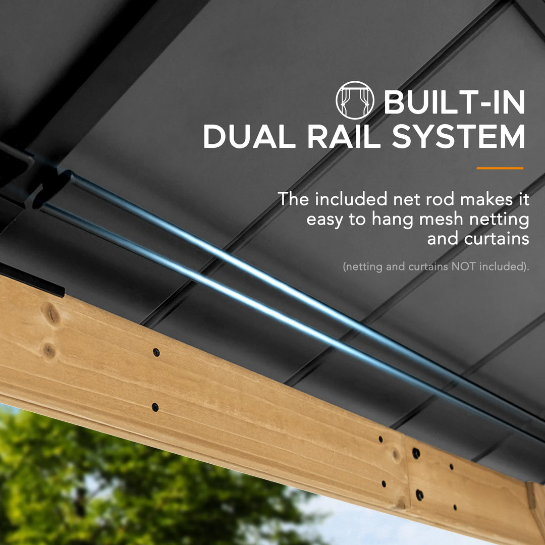 Built-in dual rail system with text on a ceiling background