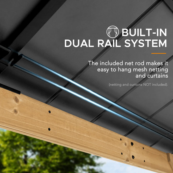 Built-in dual rail system with text on a ceiling background