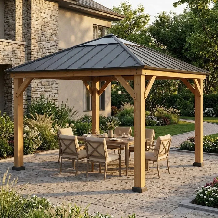 PIRIN Skylight Cedar Wooden Gazebo 3.36m x 3.36m