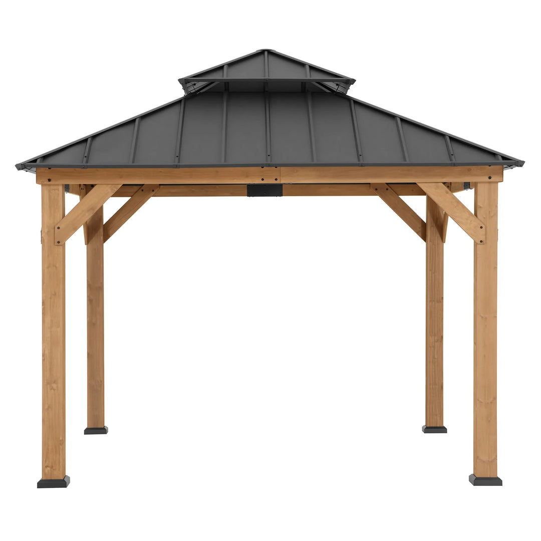 SUNJOY 3.3m x 3.3m Wooden Hardtop Gazebo - Warm Cedar
