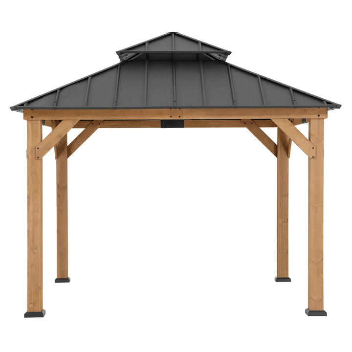 SUNJOY 3.3m x 3.3m Wooden Hardtop Gazebo - Warm Cedar