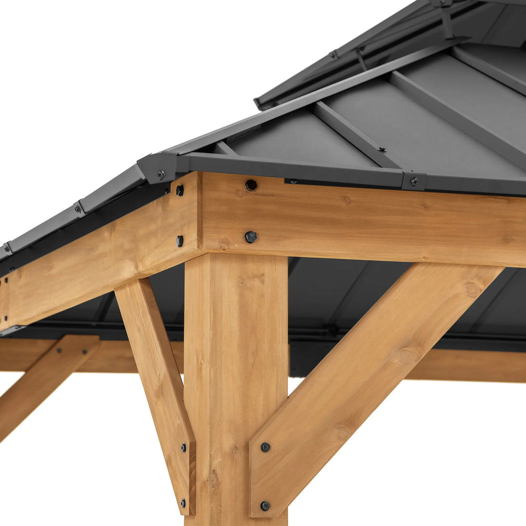SUNJOY 3.3m x 3.3m Wooden Hardtop Gazebo - Warm Cedar