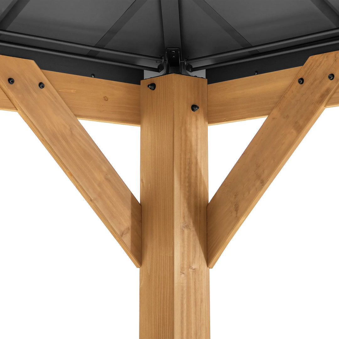 SUNJOY 3.3m x 3.3m Wooden Hardtop Gazebo - Warm Cedar