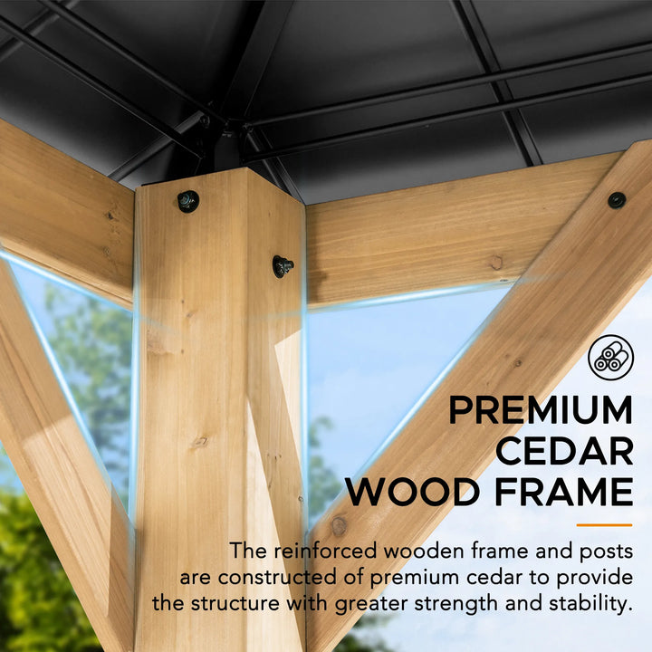 SUNJOY KAPS Outdoor Wooden Gazebo with 2-tier Metal Roof and Ceiling Hook - 3.3m x 3.3m