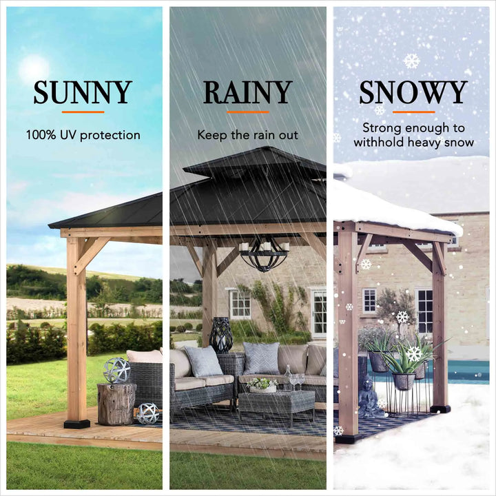 SUNJOY KAPS Outdoor Wooden Gazebo with 2-tier Metal Roof and Ceiling Hook - 3.3m x 3.3m