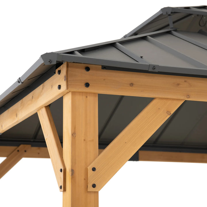 SUNJOY 3.3m x 3.3m Wooden Gazebo with Solar LED light