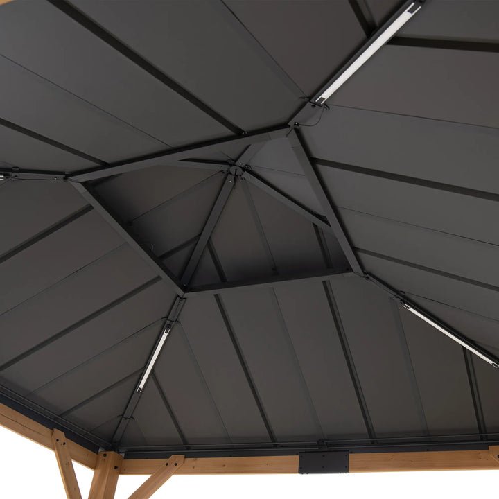 SUNJOY 3.3m x 3.3m Wooden Gazebo with Solar LED light