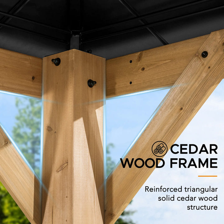 Close-up of a cedar wood frame with a clear sky background
