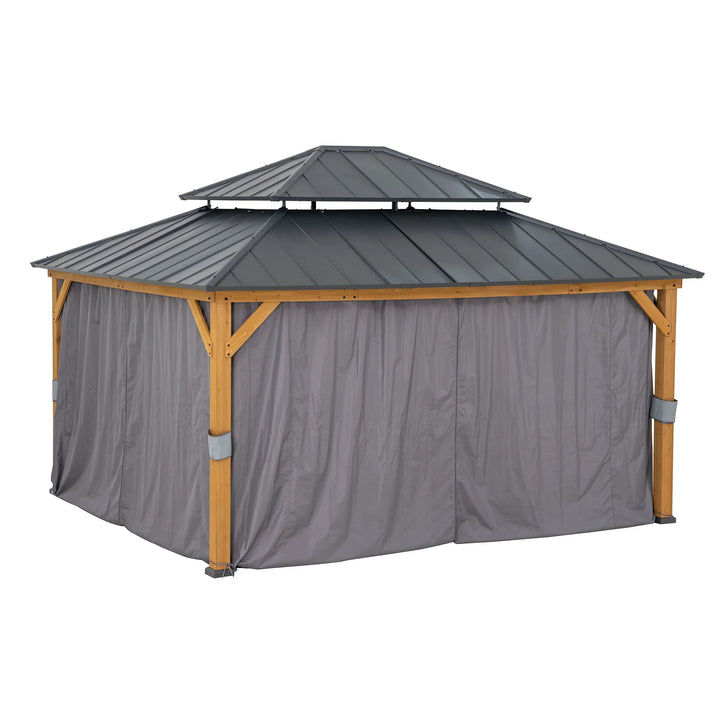 SUNJOY 3.9m x 4.5m Wood Gazebo with Netting &amp; Curtain