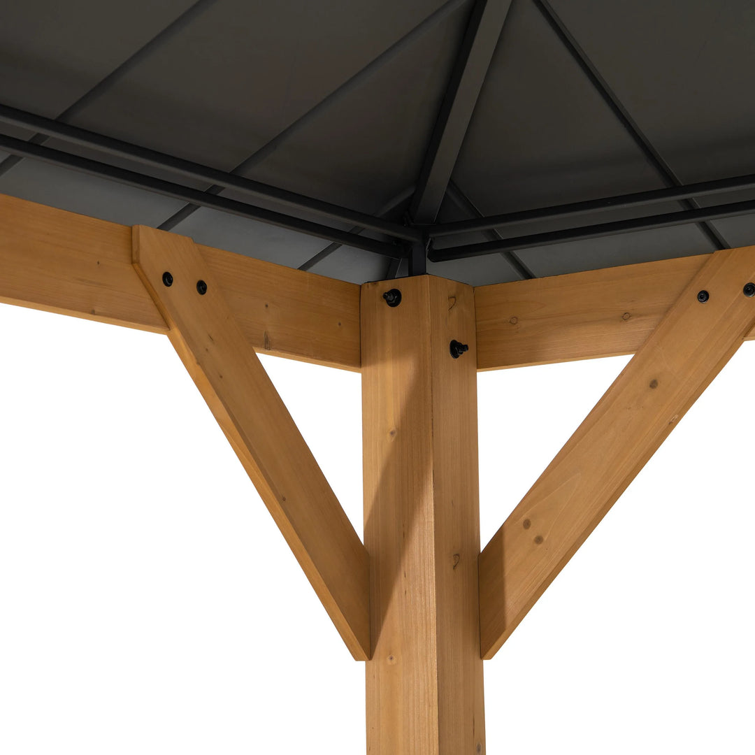SUNJOY 3.9m x 4.5m Wood Gazebo with Netting &amp; Curtain