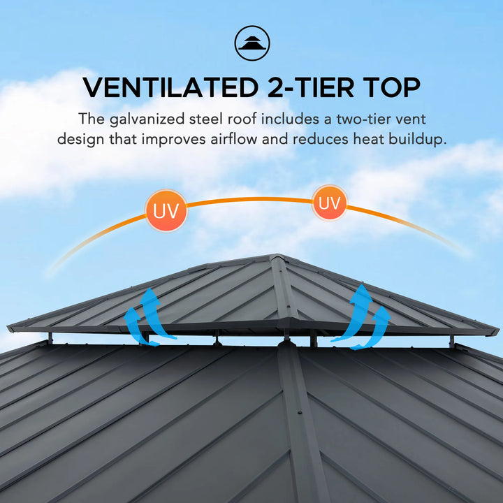 SUNJOY 3.9m x 4.5m Wood Gazebo with Netting & Curtain 
