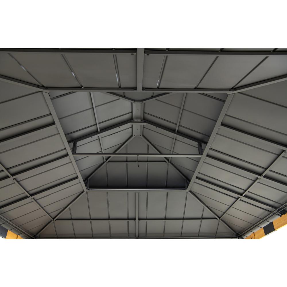 Metal roof structure with a geometric design on a white background