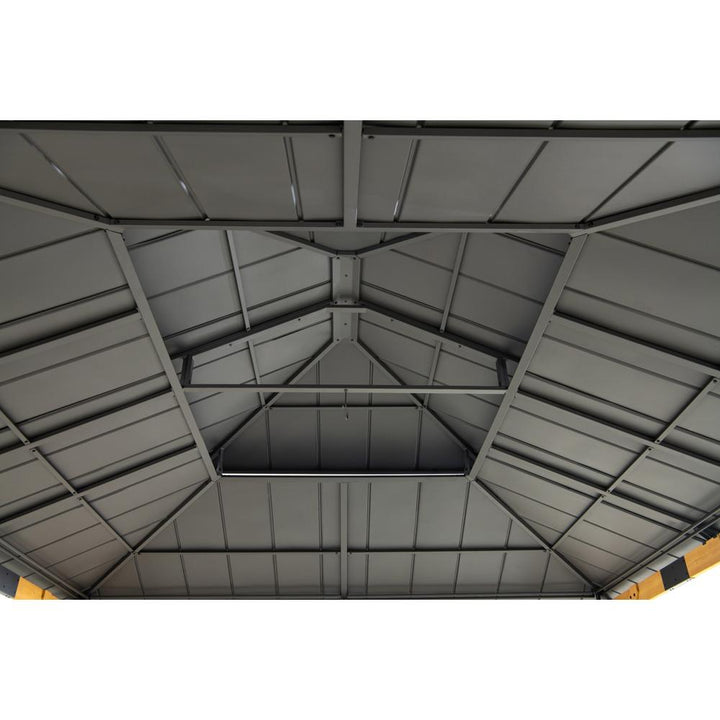 Metal roof structure with a geometric design on a white background