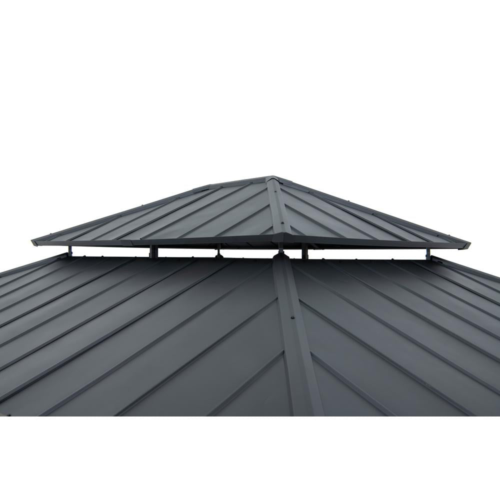 Metal roof with a gable end on a white background