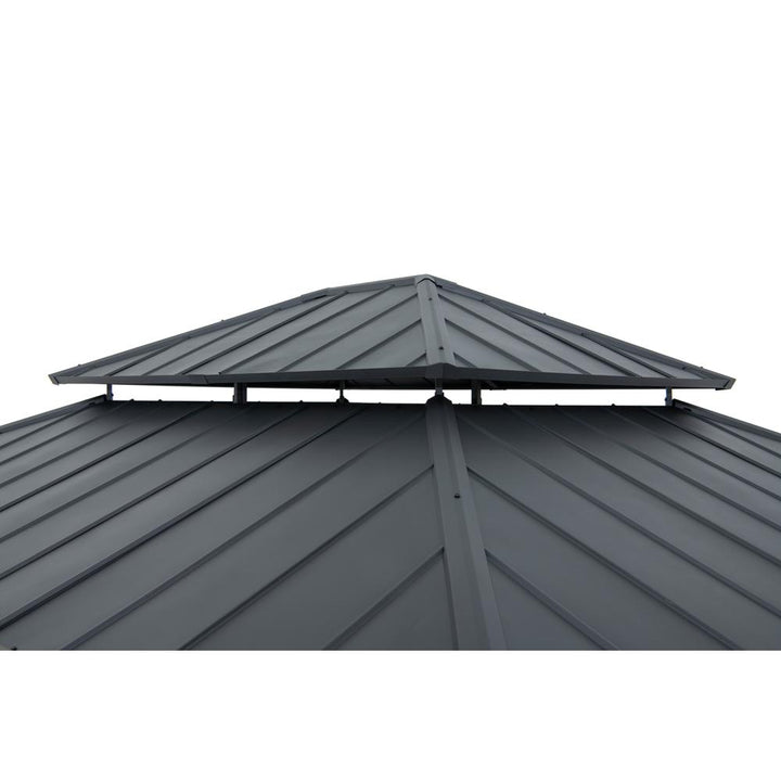 Metal roof with a gable end on a white background