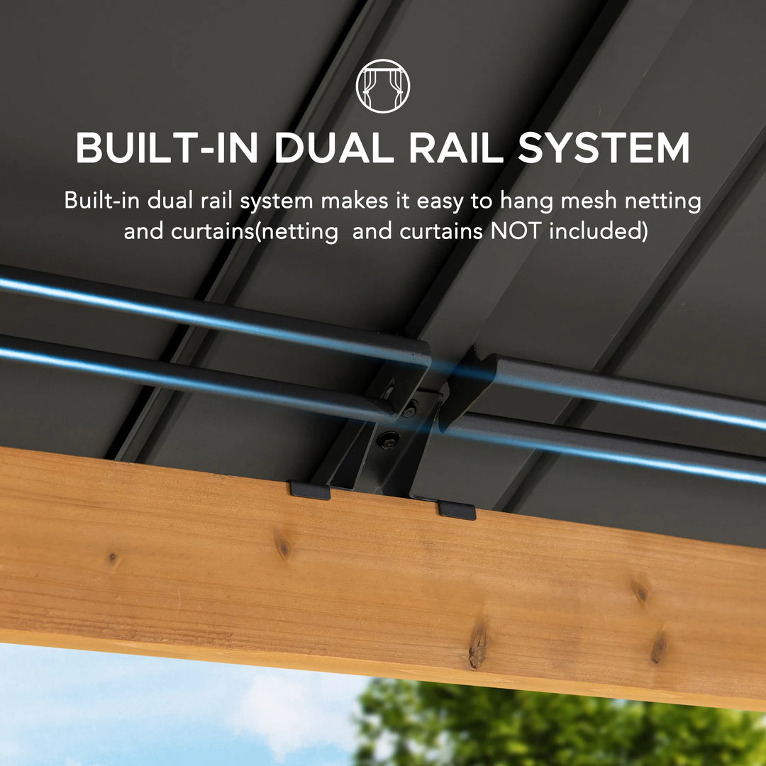 SUNJOY 3.9m x 4.5m Wood Gazebo with Netting & Curtain 