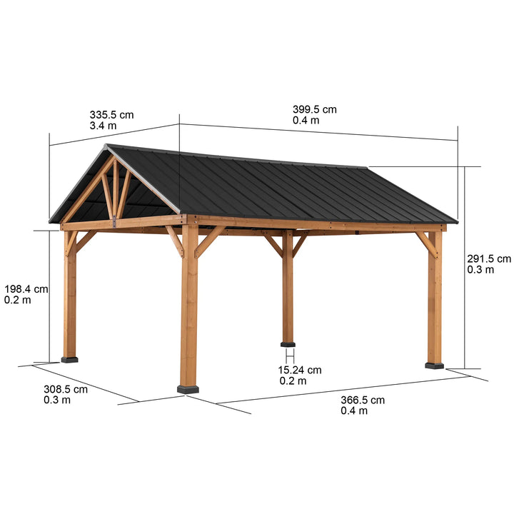 SUNJOY 3.99m x 3.35m Wood Gazebo