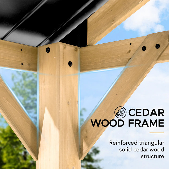 Reinforced triangular solid cedar wood frame with 'Cedar Wood Frame' branding.