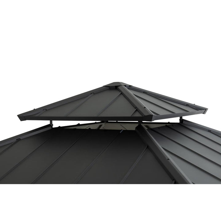 Metal roof structure on a white background