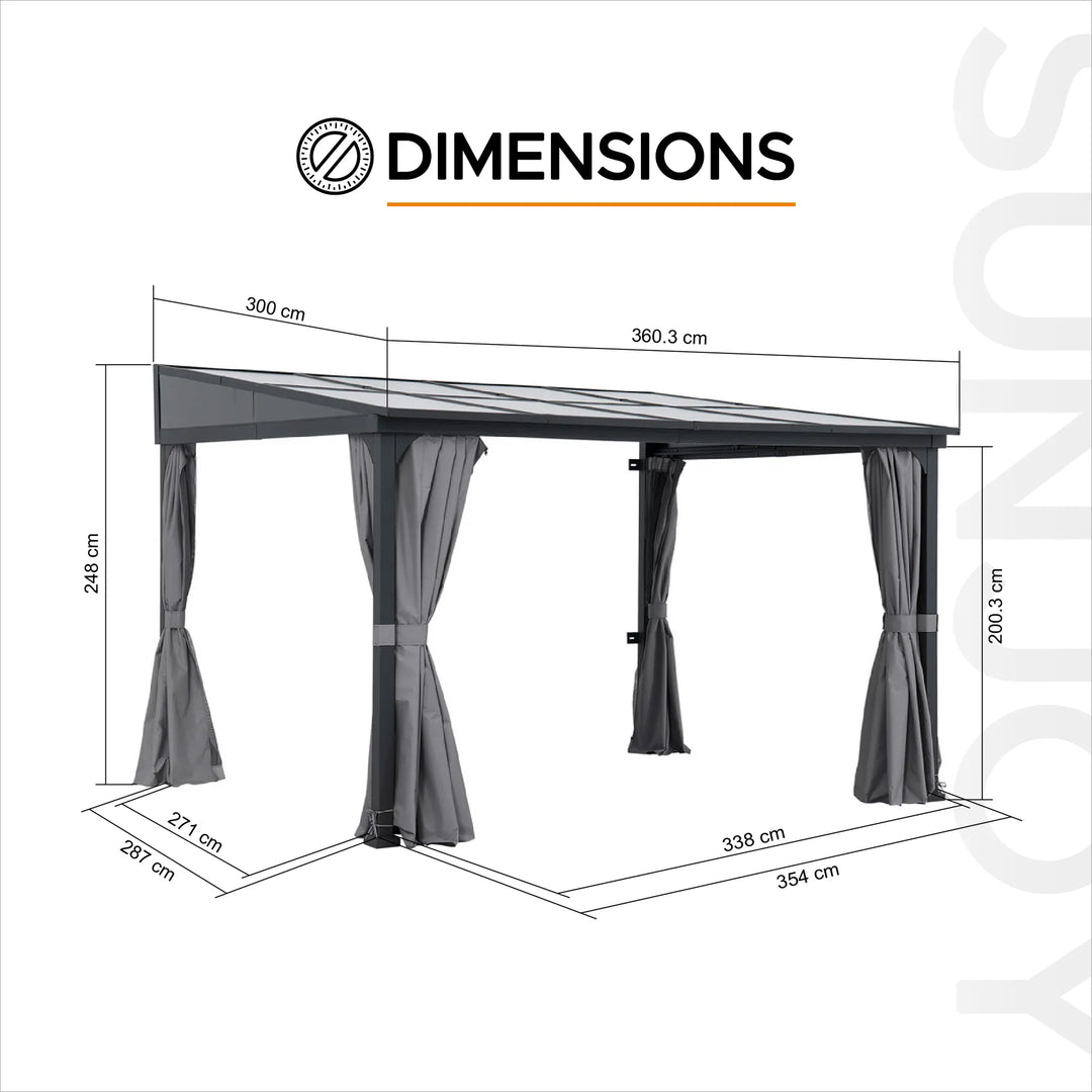 Dimensions of A1020308A1 garden gazebo with curtains 