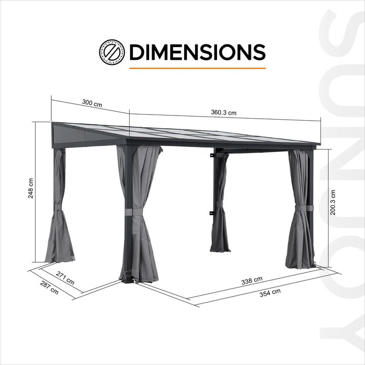 Dimensions of A1020308A1 garden gazebo with curtains 
