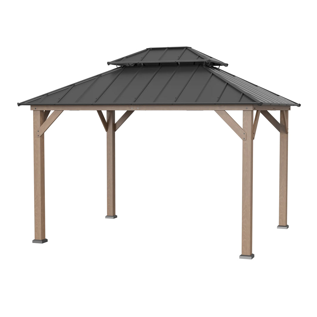 SUNJOY 3m x 3.6m Cedar Wood Gazebo - Weathered Cedar