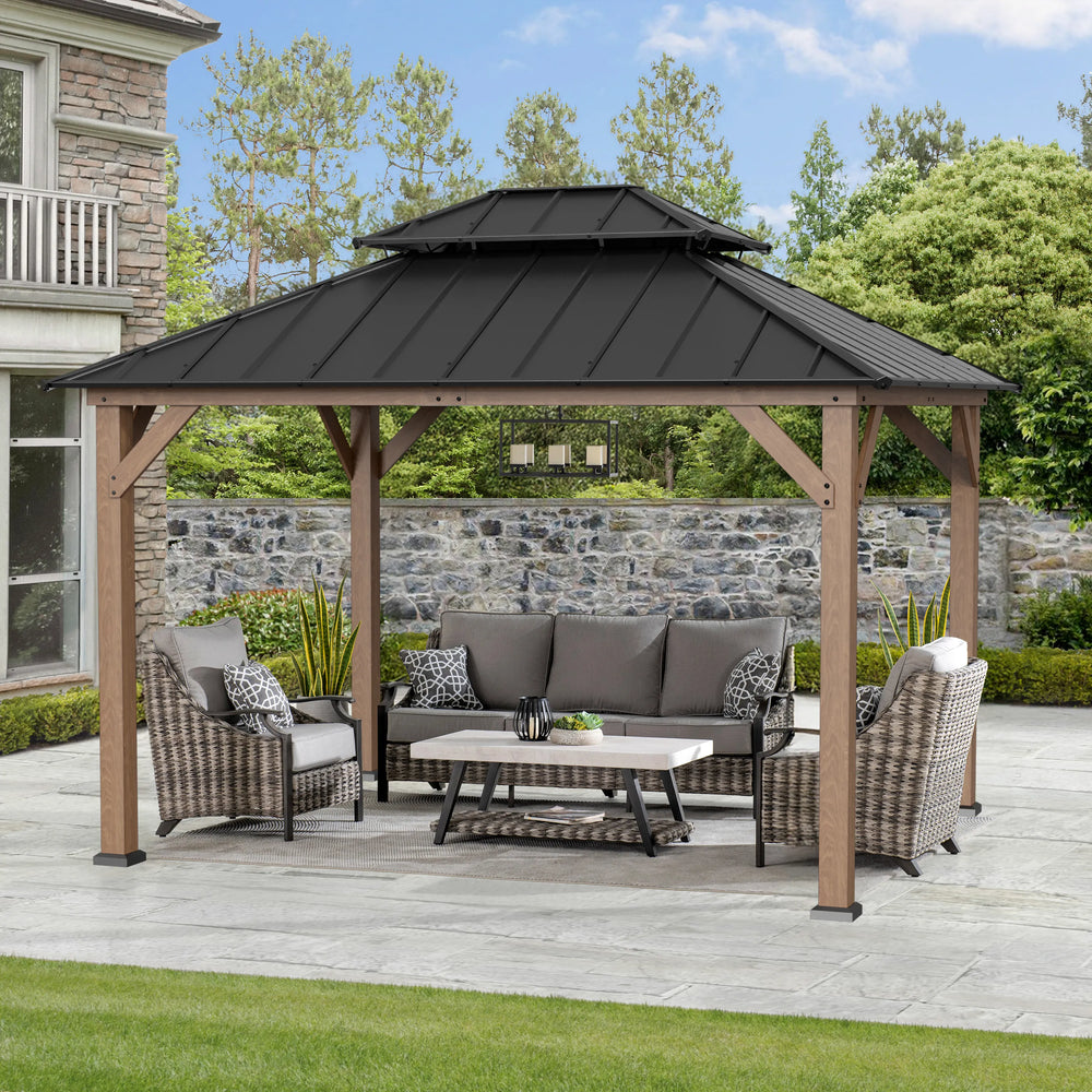 SUNJOY 3m x 3.6m Cedar Wood Gazebo - Weathered Cedar