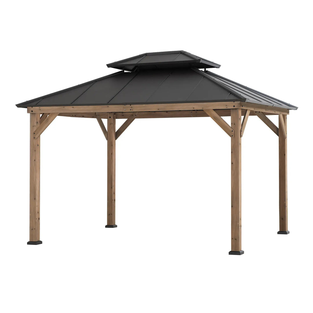 SUNJOY 3m x 3.6m Cedar Wood Gazebo - Weathered Cedar