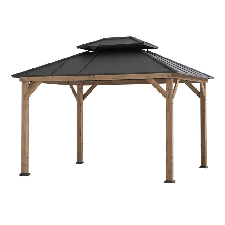 SUNJOY 3m x 3.6m Cedar Wood Gazebo - Weathered Cedar