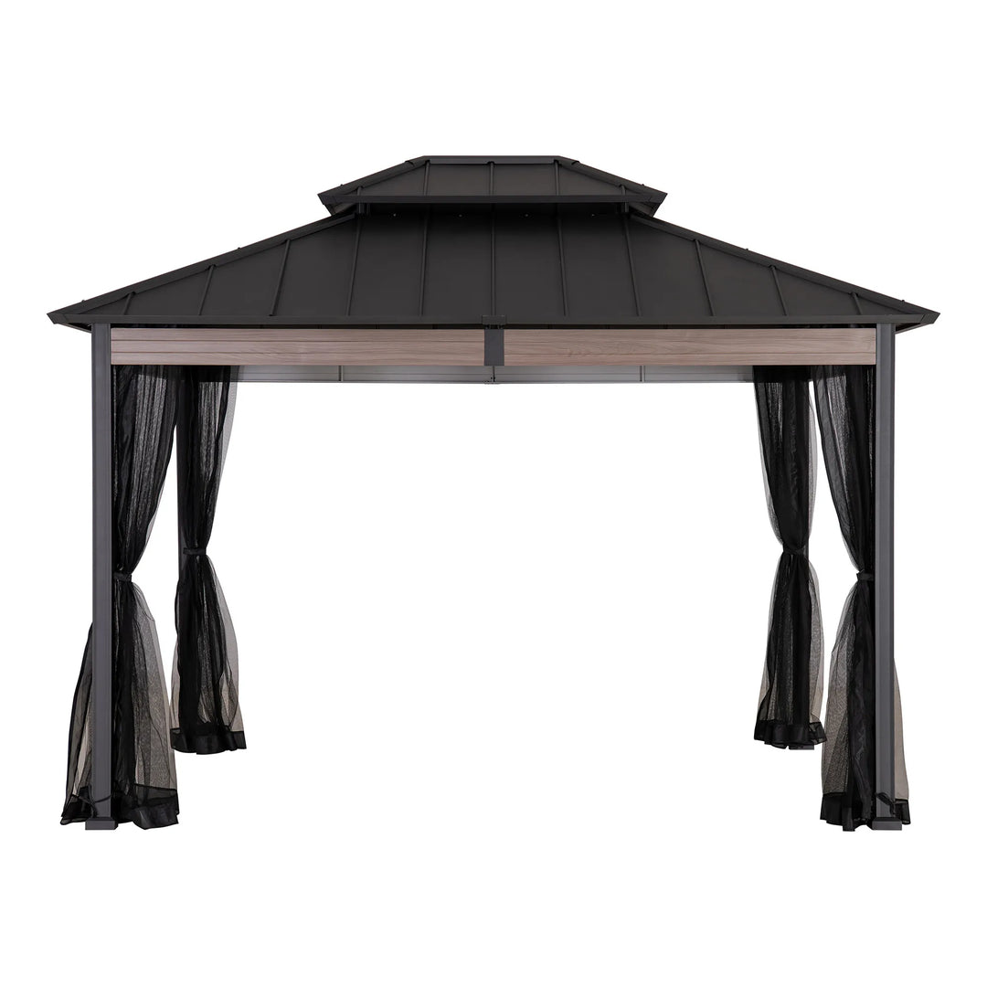 SUNJOY 3.6m x 3m Heavy-Duty Hardtop Gazebo with Mosquito Netting 