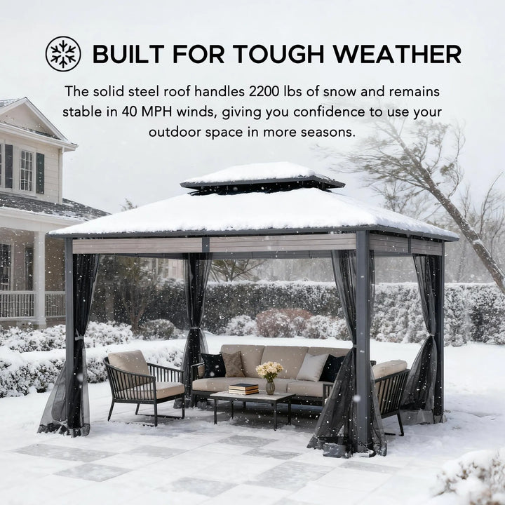 SUNJOY 3.6m x 3m Heavy-Duty Hardtop Gazebo with Mosquito Netting 