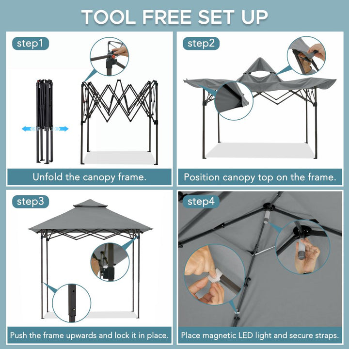 Step-by-step guide on setting up a canopy with tool-free instructions.