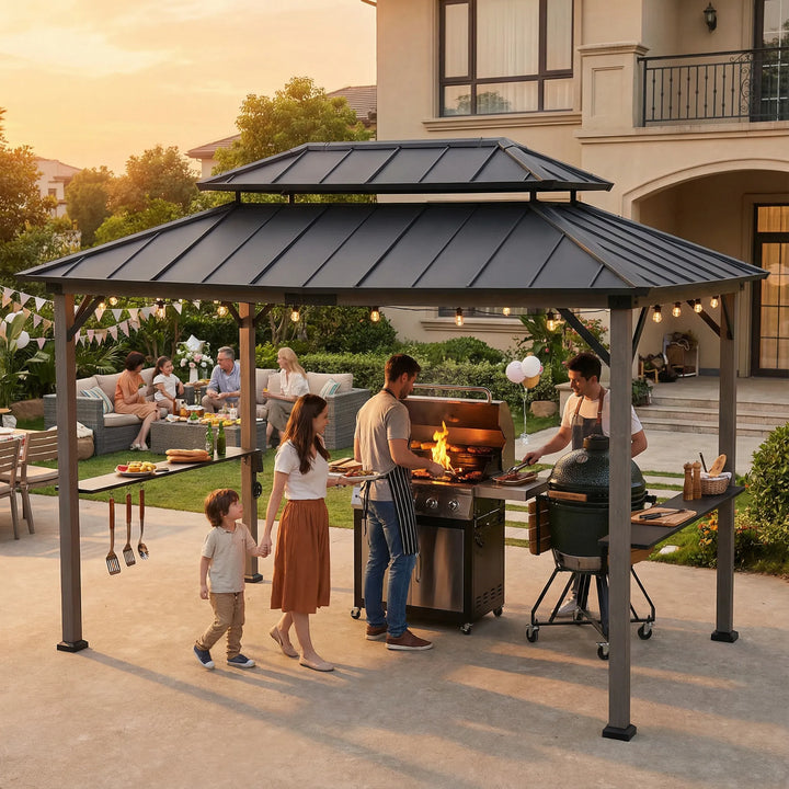 SUNJOY 3.6m x 2.4m Grill Gazebo with Electrical Outlets and Shelves