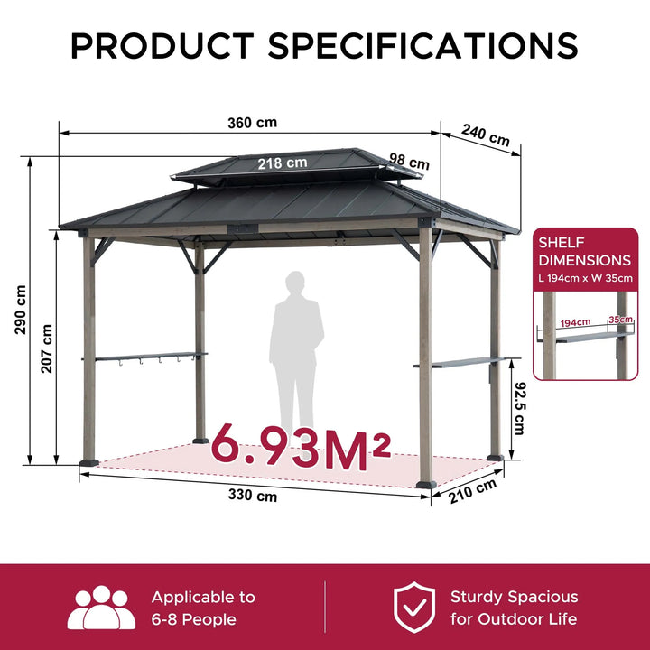 SUNJOY 3.6m x 2.4m Grill Gazebo with Electrical Outlets and Shelves