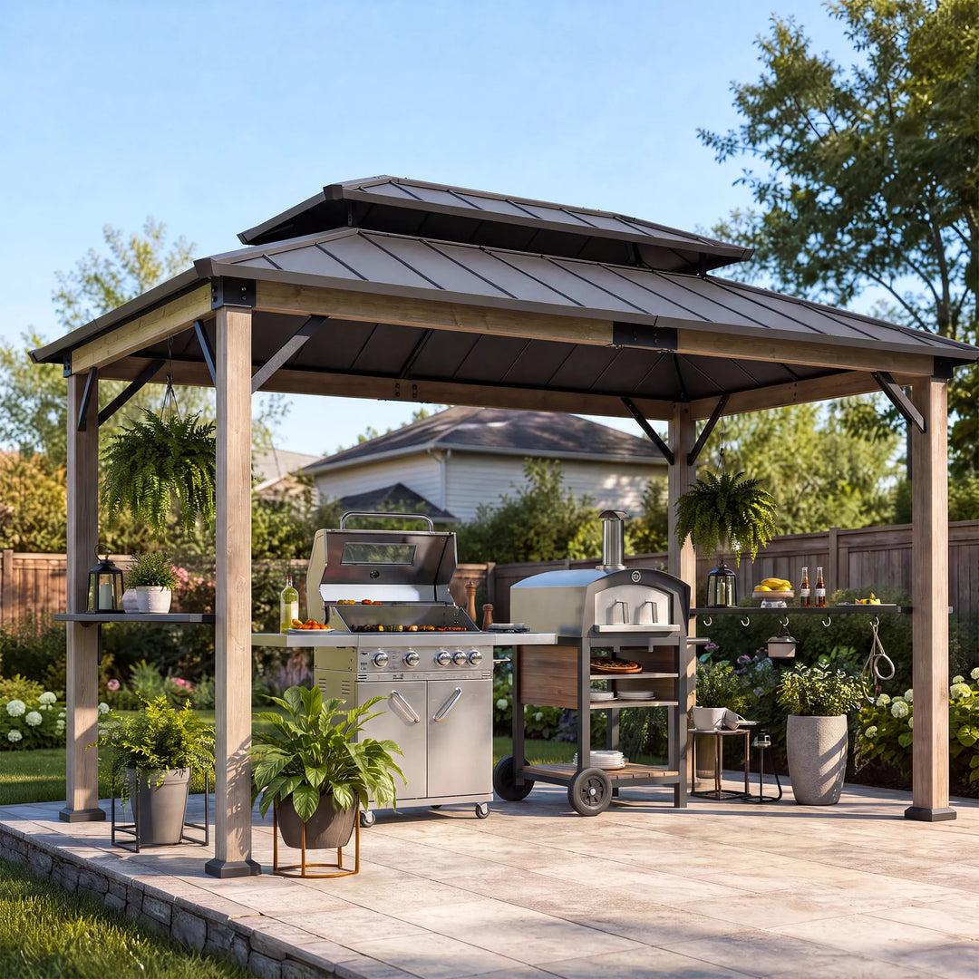 Power-Port Integrated Wooden Grill Gazebo 3.6m x 2.4m