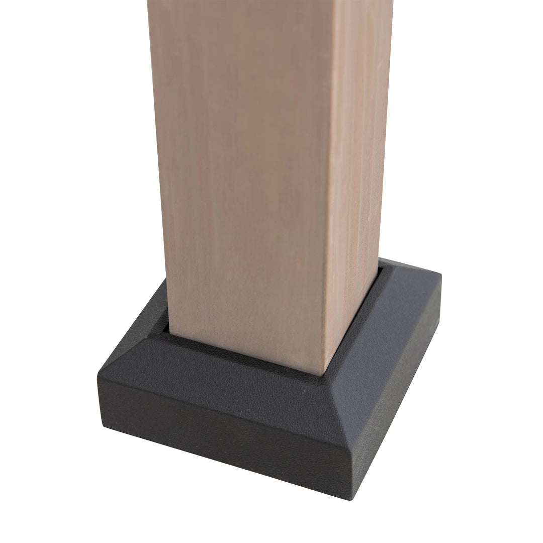 Wooden post with a black base on a white background
