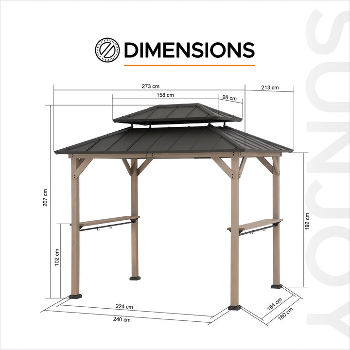 SUNJOY 2.73m x 2.13m Wood Grill Gazebo with Bar Shelves