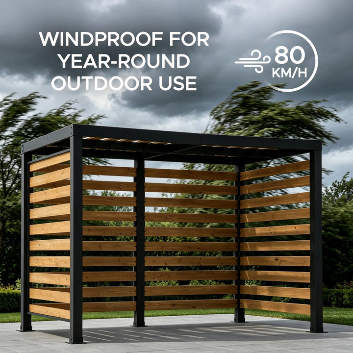 SUNJOY 3.13m x 1.91m Metal Pergola with Wood Privacy Screen