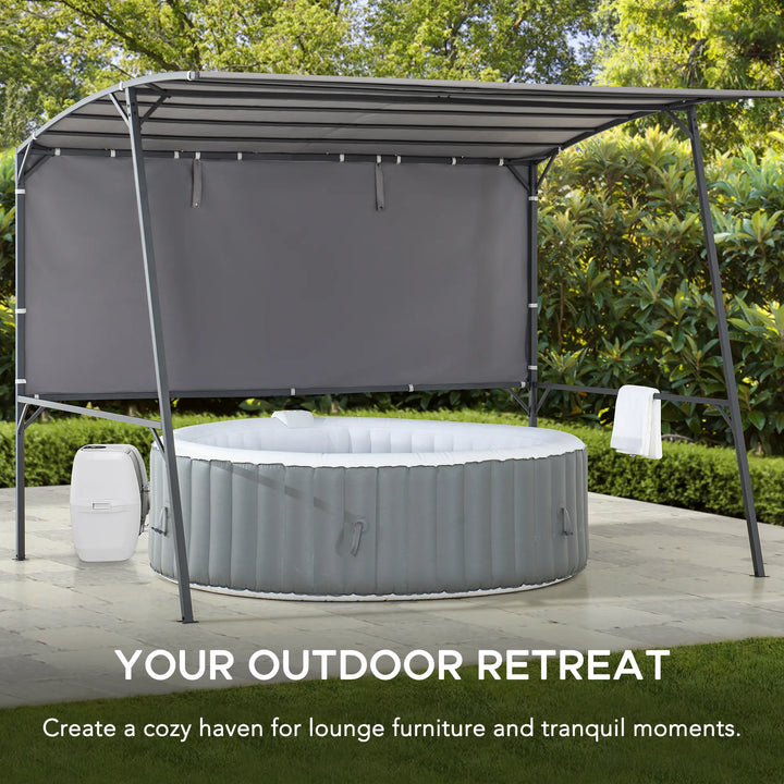 Inflatable hot tub with canopy in outdoor setting
