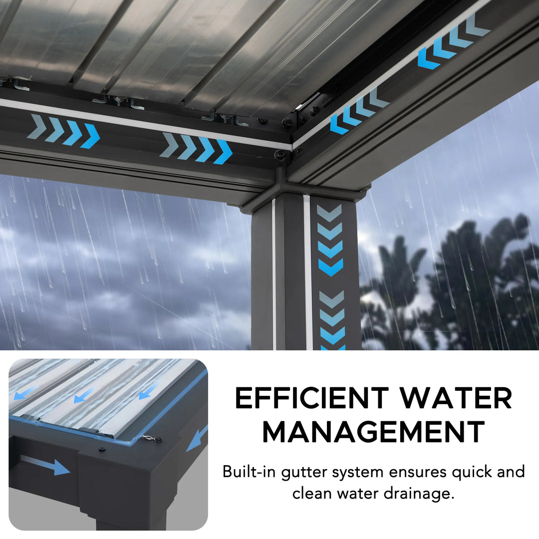 MATTERHORN Solar Illuminated Louvered Pergola Integrated Drainage 3.06m x 3.06m - Anthracite