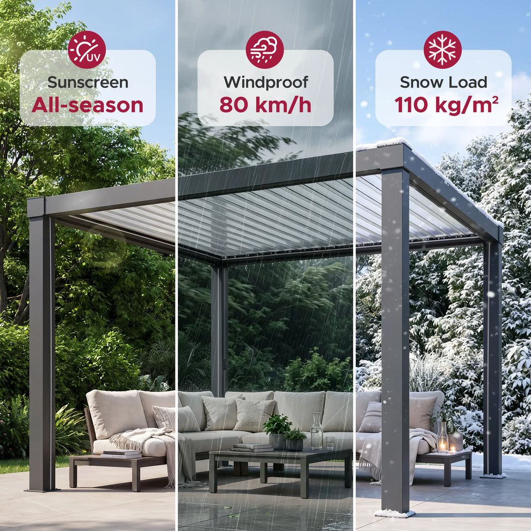 MATTERHORN Solar Illuminated Louvered Pergola Integrated Drainage 3.06m x 3.06m - Anthracite