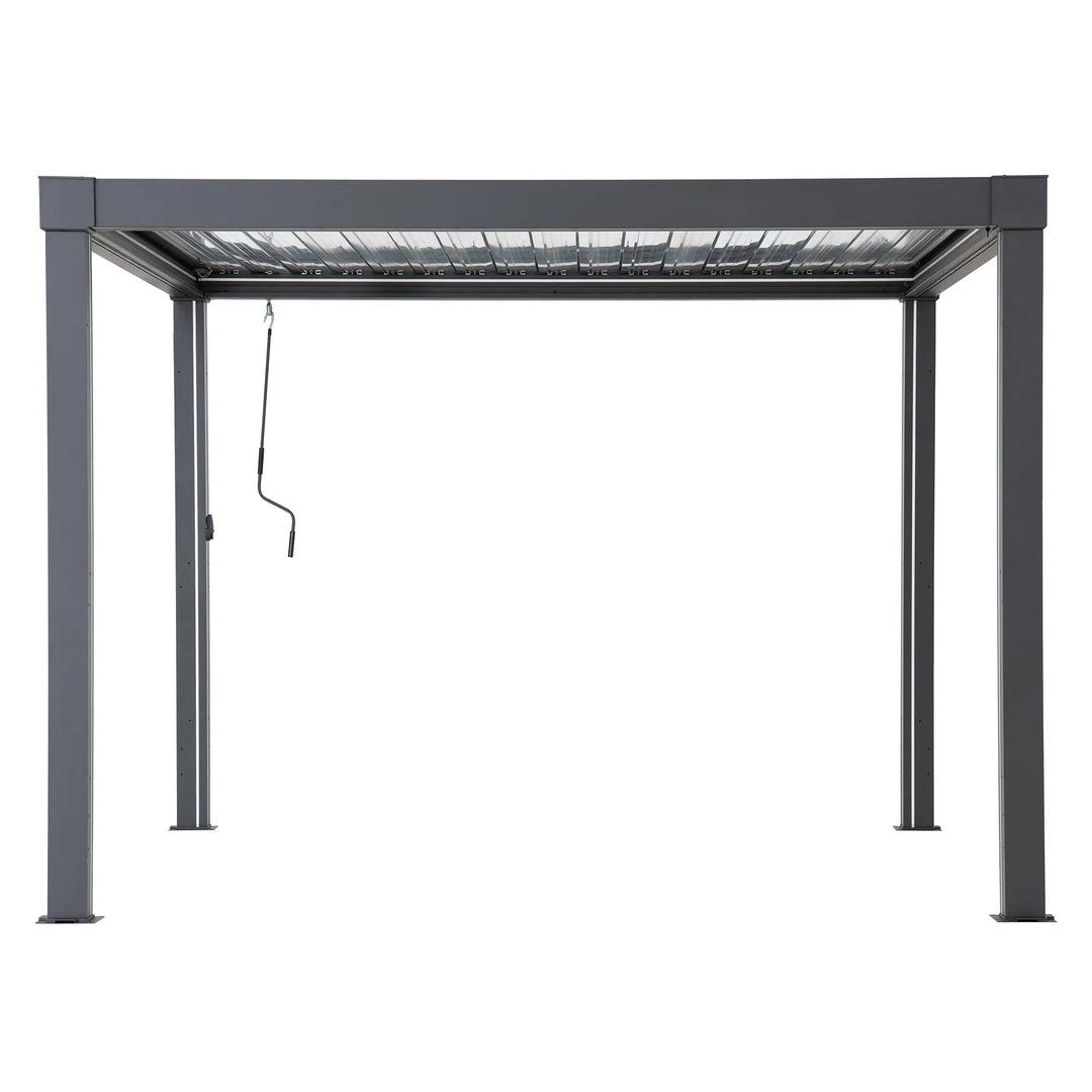 Metal pergola structure on a white background