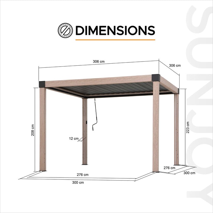 Dimensions of a rectangular gazebo with measurements labeled.