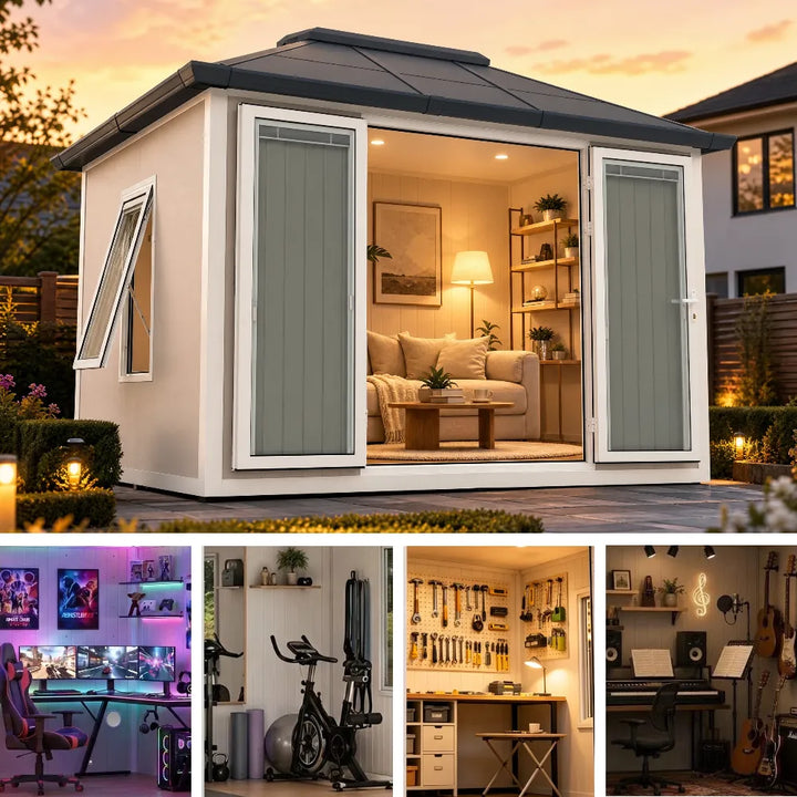 RIGA Heavy-Duty Metal Backyard Office Shed 3.02m x 3.89m