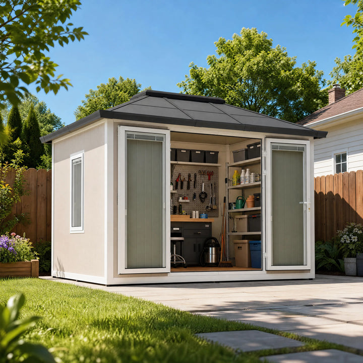 RIGA Heavy-Duty Metal Backyard Office Shed 3.02m x 3.89m