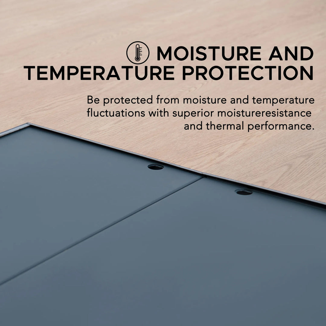 Text on moisture and temperature protection with a wooden panel background