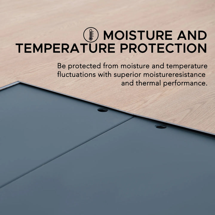 Text on moisture and temperature protection with a wooden panel background