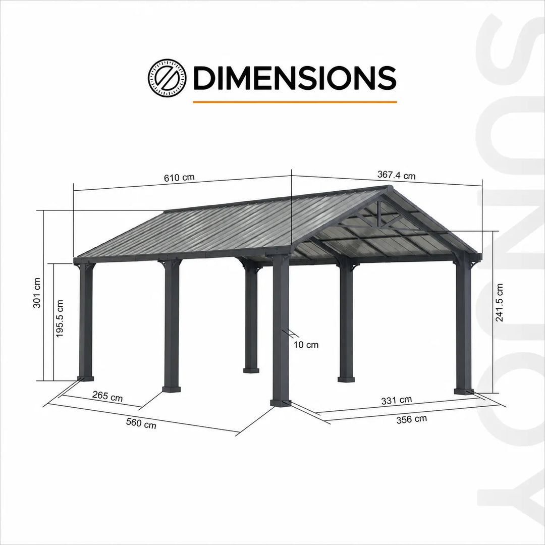 EIGER Heavy-Duty Galvanized Steel Carport 6.1m x 3.67m